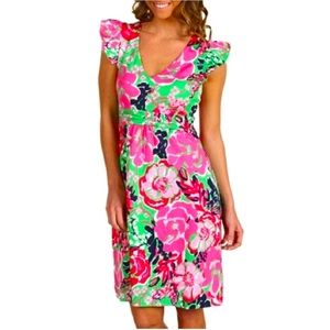 classic lilly pulitzer dress midi pink green floral sz large
